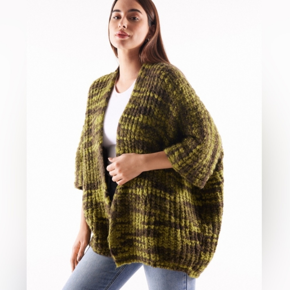 Elsamanda Anthropologie Green Chunky Knit Oversized Cardigan Sweater Size Small